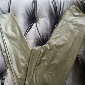 Olive Green Faux Leather Leggings